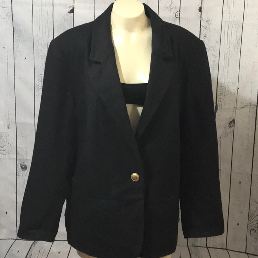 Vintage Braebrook 100% Wool Lined Basic Black Jac… - image 1